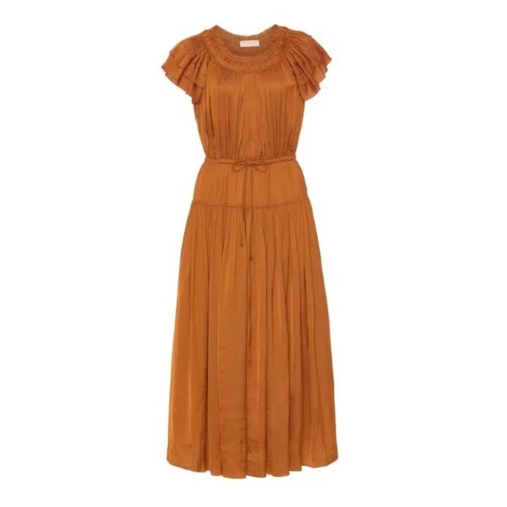 ULLA JOHNSON Kalesta Midi Dress Amber Size 14 New With Tags - Picture 2 of 8